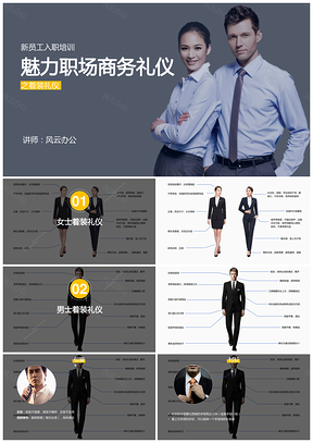 蓝色魅力职场商务礼仪之男士女士着装礼仪培训PPT模板