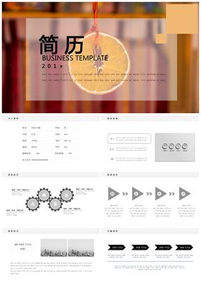 黄色简历桔子主题简约简历全框架通用PPT模板