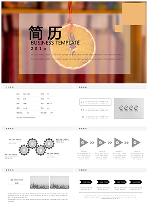 简历桔子主题简约简历全框架通用PPT模板