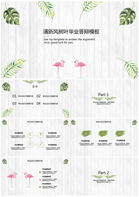 清新风教学课件粉色火烈鸟毕业答辩PPT模板