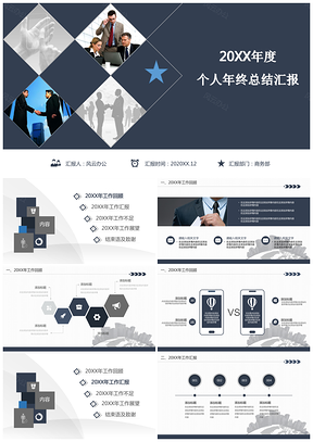 蓝色年终总结汇报总结PPT模板