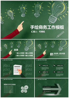 2025绿色手绘黑板风商务年终总结计划汇报通用动态PPT模板
