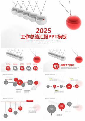 2025报告红色简约商务工作总结汇报PPT模板
