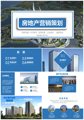 2025蓝色大气简约房地产公司宣传介绍项目推广营销策划PPT模板