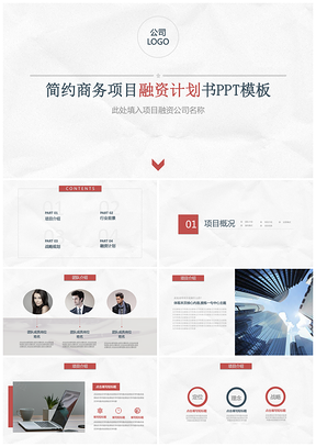 静态红色简约商务项目融资企业计划书PPT模板