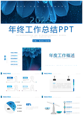 2025蓝色商务动态工作汇报计划总结PPT模板