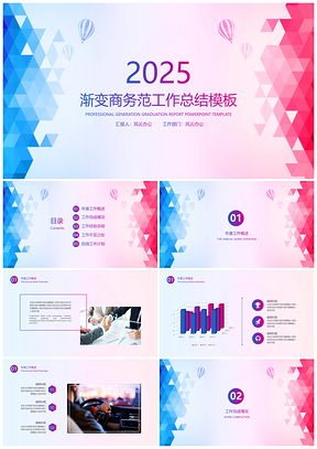 2025蓝色渐变商务范年终工作总结计划PPT模板