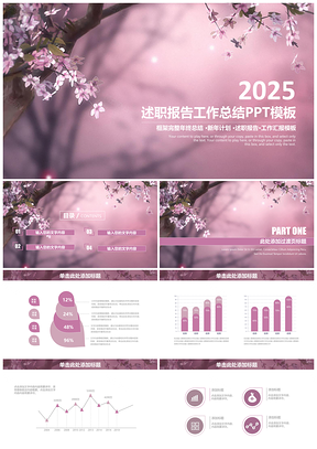 2025紫色唯美清新述职报告年终工作总结通用动态PPT模板