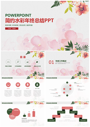 2025绿色简约清新水彩商务年终总结汇报通用动态PPT模板