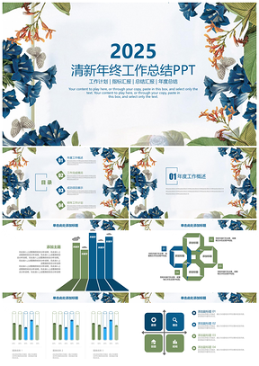2025绿色清新唯美植物商务年终工作总结计划通用动态PPT模板