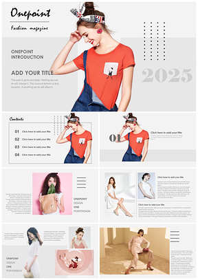 2025白色时尚灰白杂志风服装品牌加盟品牌介绍时尚行业手册通用PPT模板