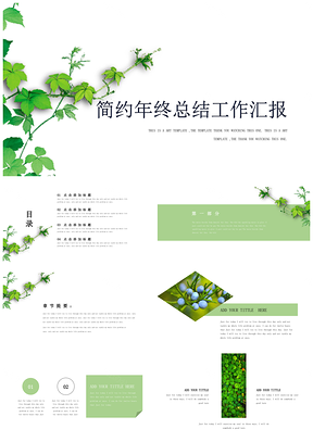 绿叶微立体简约风年底汇报通用总结PPT模板