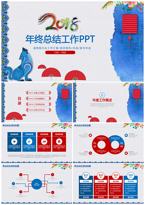 红色喜庆中国风商务年终总结工作汇报动态PPT模板