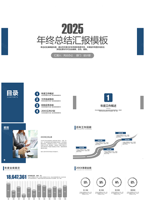 2025报告蓝色年终总结汇报PPT模板