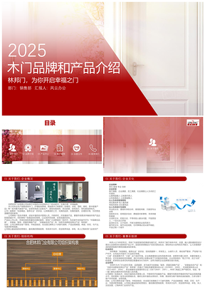 2025红色木门品牌介绍和产品介绍PPT模板