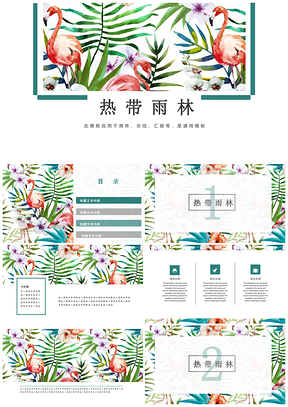 绿色小清新热带雨林商务通用PPT模板