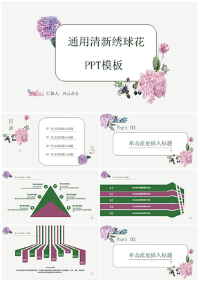 彩色IRIS通用小清新绣球花PPT模板