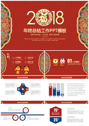 红色喜庆中国风年终总结工作汇报动态PPT模板
