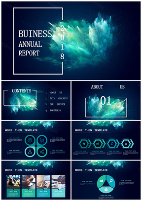 绚丽蓝绿水彩泼墨创意年终工作汇报总结PPT 02