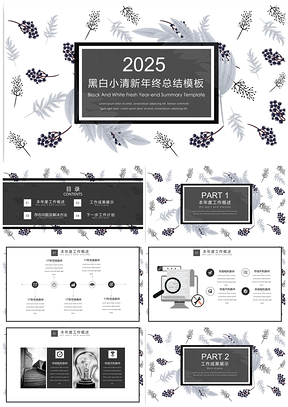 2025白色黑白小清新年终总结PPT模板