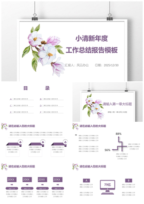 2025红色小清新年度工作总结报告PPT模板