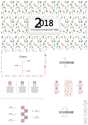 绿色小清新火烈鸟总结计划汇报PPT模板