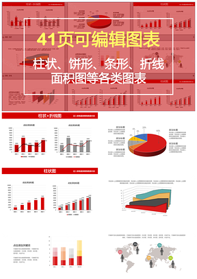 红色财务分析数据统计销售总结报告图表PPT模板