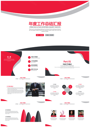 红色简洁杂志风年终总结欧美风年度工作总结汇报工作计划宣讲PPT模板