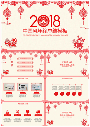 报告红色中国风年终工作总结计划PPT模板