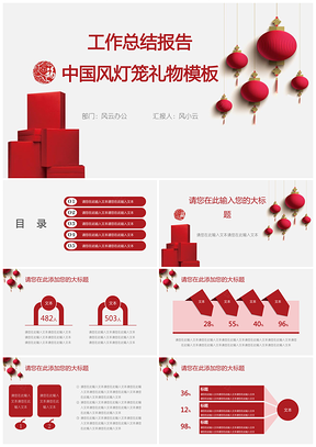 红色工作总结报告中国风灯笼礼物PPT模板