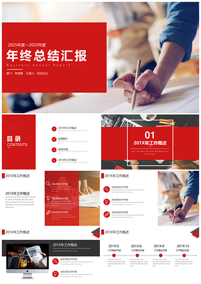2025创意设计年终总结红色商务工作总结计划PPT模板
