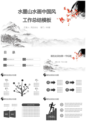 白色水墨山水画中国风工作总结PPT模板
