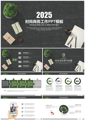 2025绿色黑板风办公商务年终工作总结计划动态PPT模板