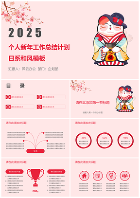 2025粉色年终总结个人新年工作总结计划日系和风PPT模板