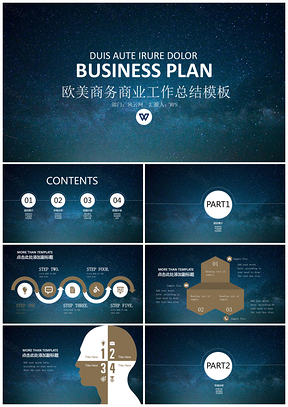 星空欧美风工作总结商务汇报PPT模板