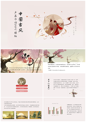 白色中国手绘古风文艺产品介绍工作总结计划PPT模板
