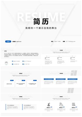 灰色蓝色简约简历PPT模版45