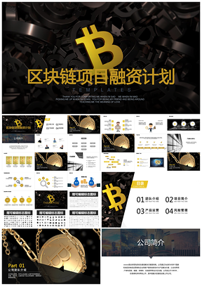 黑色区块链区块链项目投资融资计划书PPT模板
