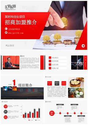 红色项目招商推介创业计划连锁经营致富项目加盟PPT模板