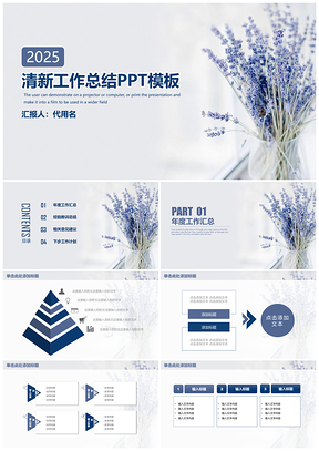 2025蓝色清新薰衣草新年工作计划工作汇报PPT模板