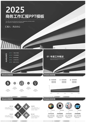 2025黑色商务202X工作总结汇报动态PPT模板