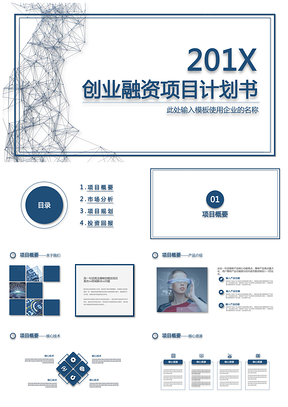 蓝色商业创业融资项目计划书静态PPT模板