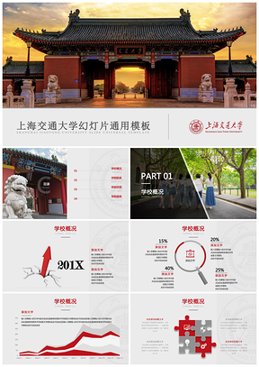 红色上海交通大学毕业论文答辩幻灯片动画PPT模板