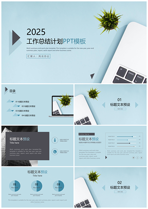 2025清新素雅简约蓝色清新工作总结计划PPT模板