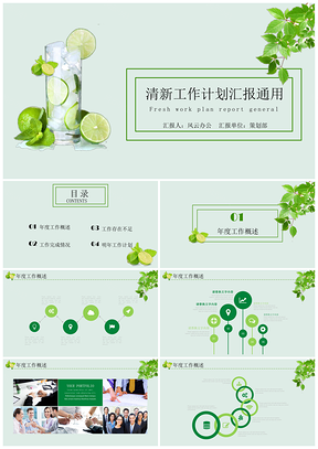 绿色《总结计划》清爽夏日工作计划汇报PPT模板