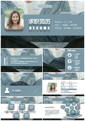 灰色简洁风简历模板个人求职竞聘PPT模板