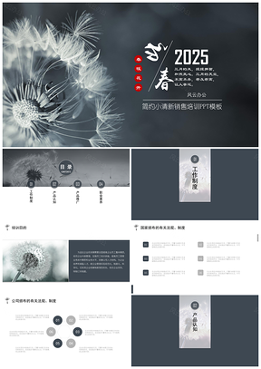 2025灰色小清新唯美花朵销售培训框架PPT模板