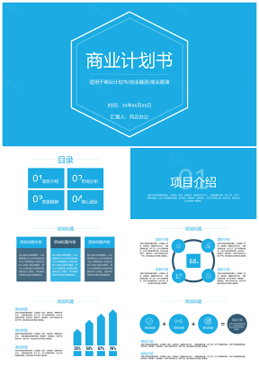 蓝色创业计划书商业计划书融资项目PPT模板