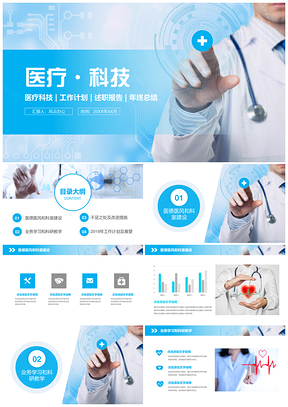蓝色医疗保健商务风述职报告年终总结PPT模板