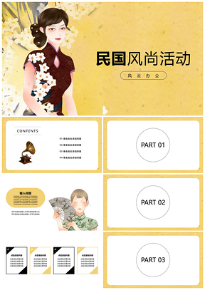 黄色民国风潮流新风尚活动PPT模板